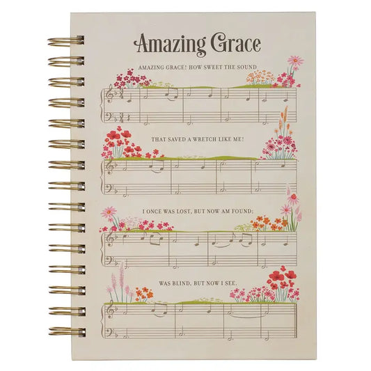 Christian Art Gifts Journal Wirebound Cream Music/Floral Amazing Grace