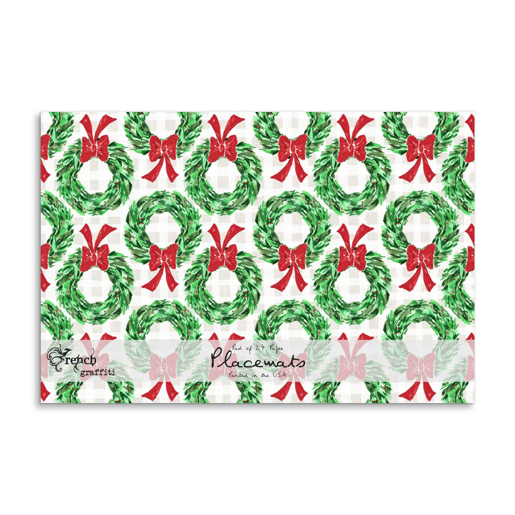 French Graffiti Christmas Wreath Paper Placemats
