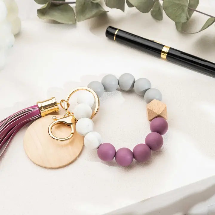 American Leather Goods | Keychain with Wristlet Bangle Bracelet | Burgundy
