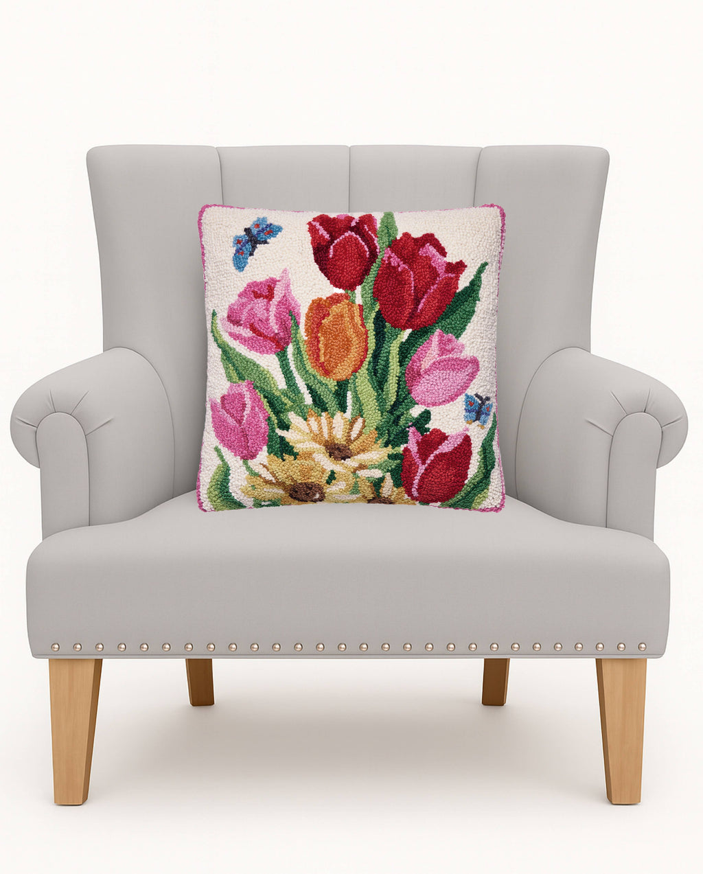 Springtime Tulips Hook Pillow - Sally Eckman Roberts