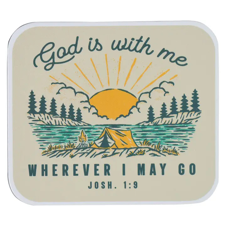 Christian Art Gifts | Magnet | Cream Camping God Is with Me Josh. 1:9