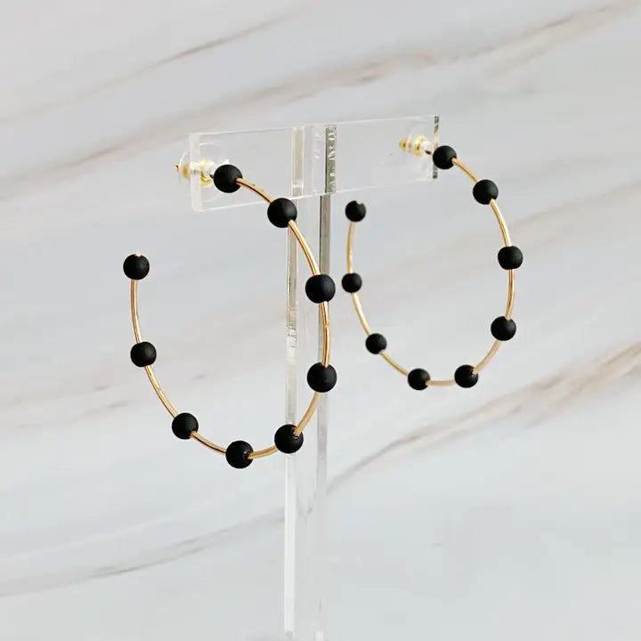 Ellison + Young Black Dot Gold Hoop