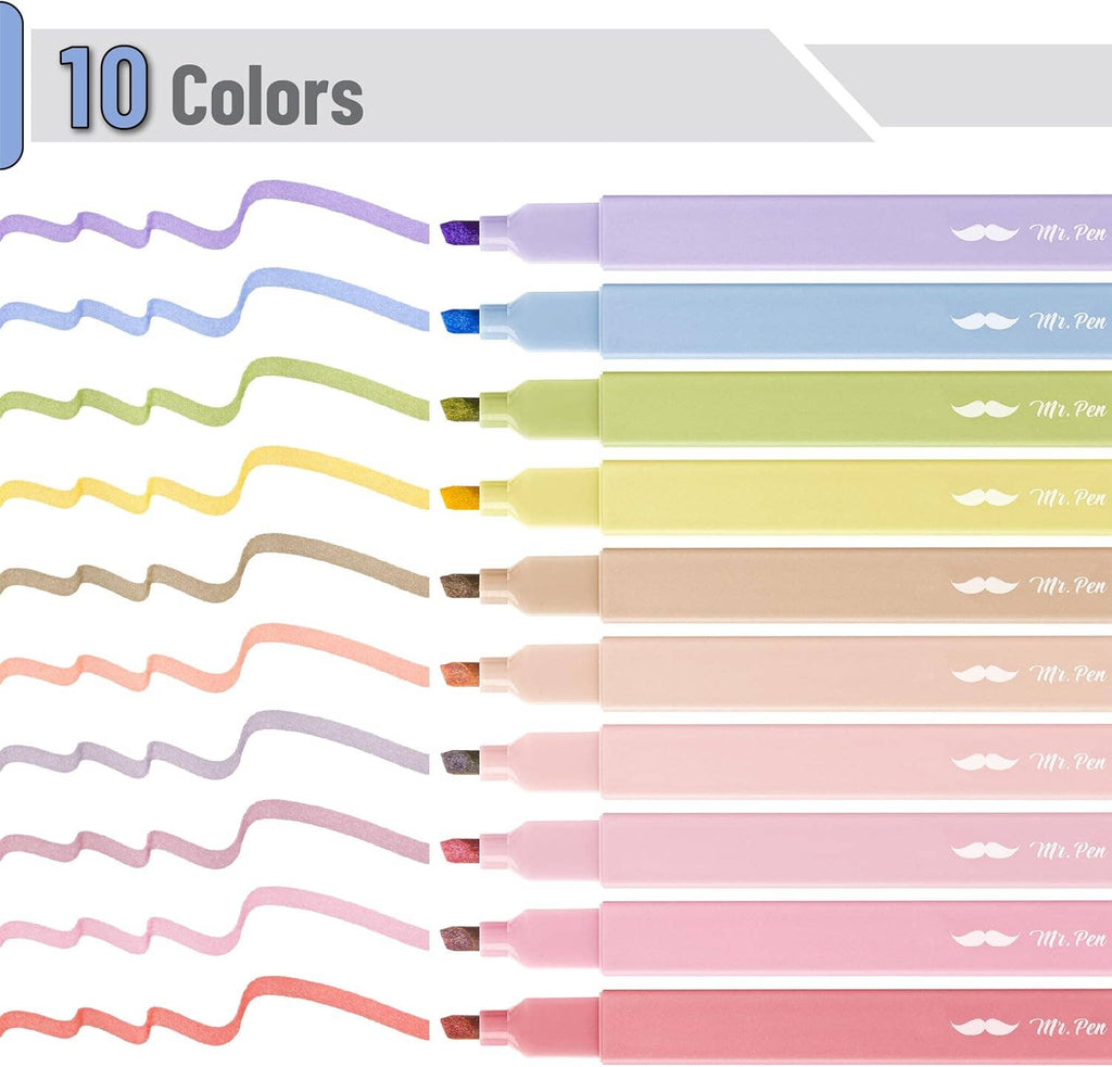 Mr. Pen | Aesthetic Highlighters, No Bleed | 10 Pack