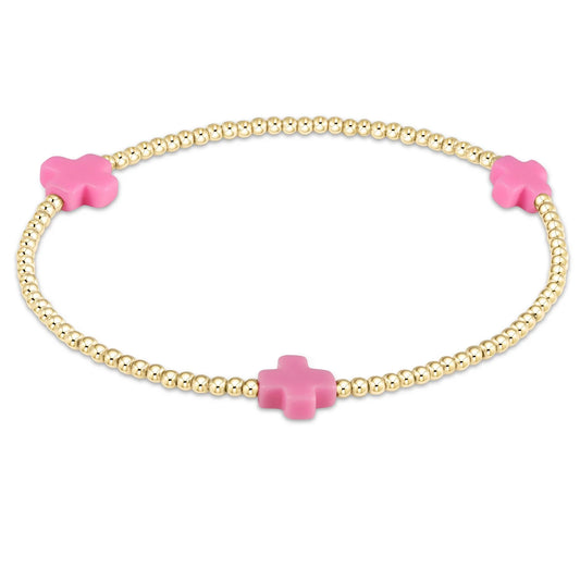 enewton | Signature Cross Gold 2mm Bead Bracelet | Bright Pink