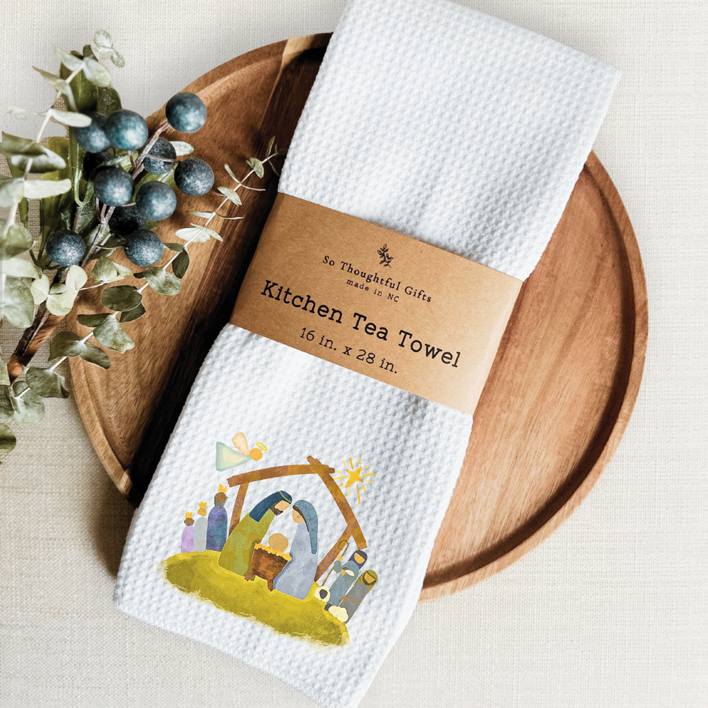 So Thoughtful Gifts Tea Towel | Christmas Nativity Watercolor