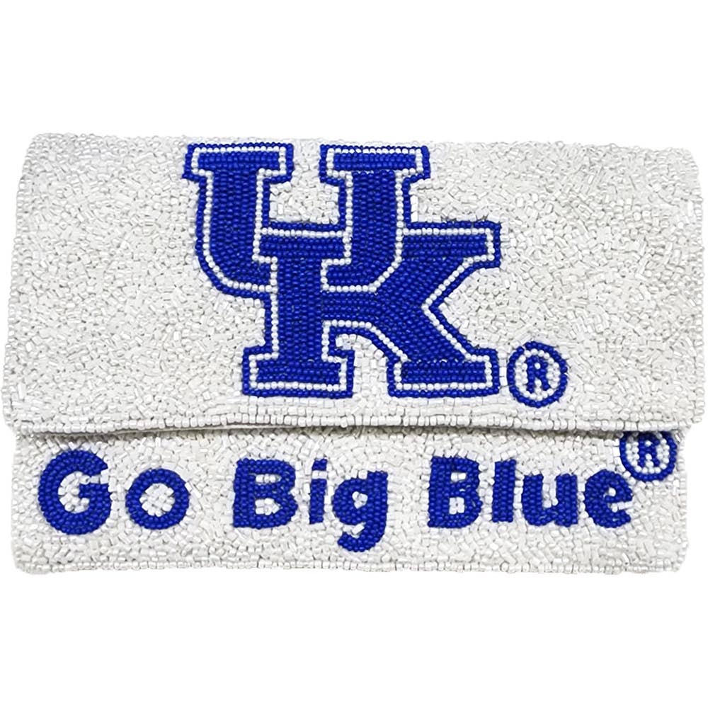 Pizzazz Inc. KY Go Big Blue Beaded Clutch | White