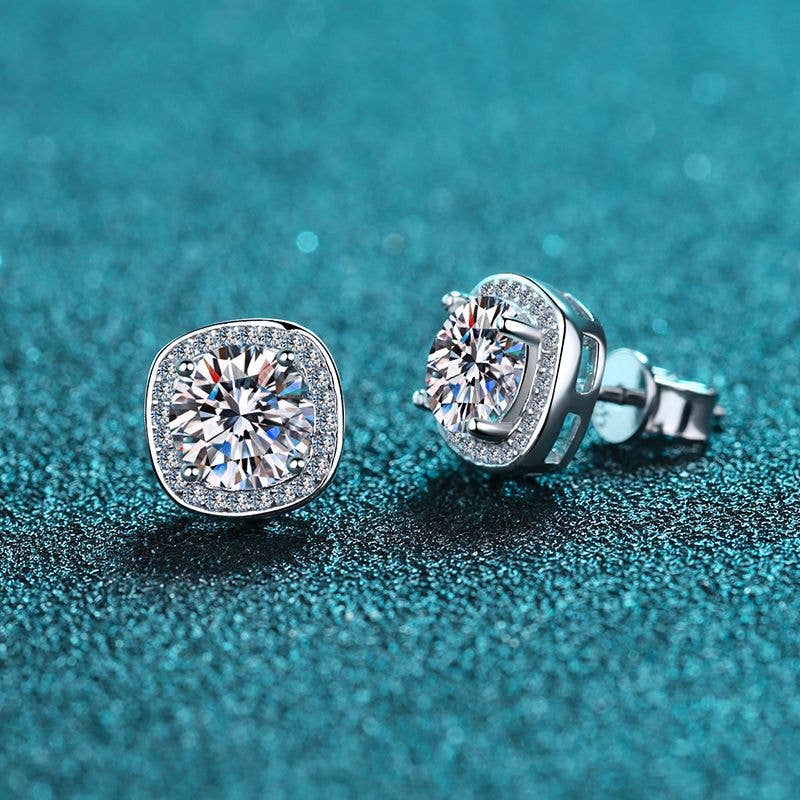 Perimade & Co | Four-Prong Moissanite Stud Earrings | Sterling Silver: 1.0 ct