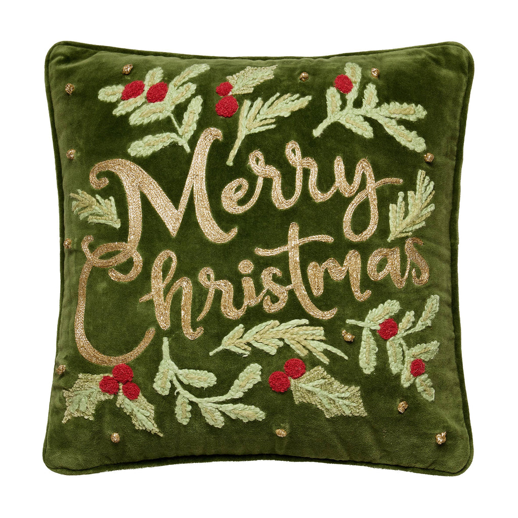 Merry Christmas Embroidered Pillow