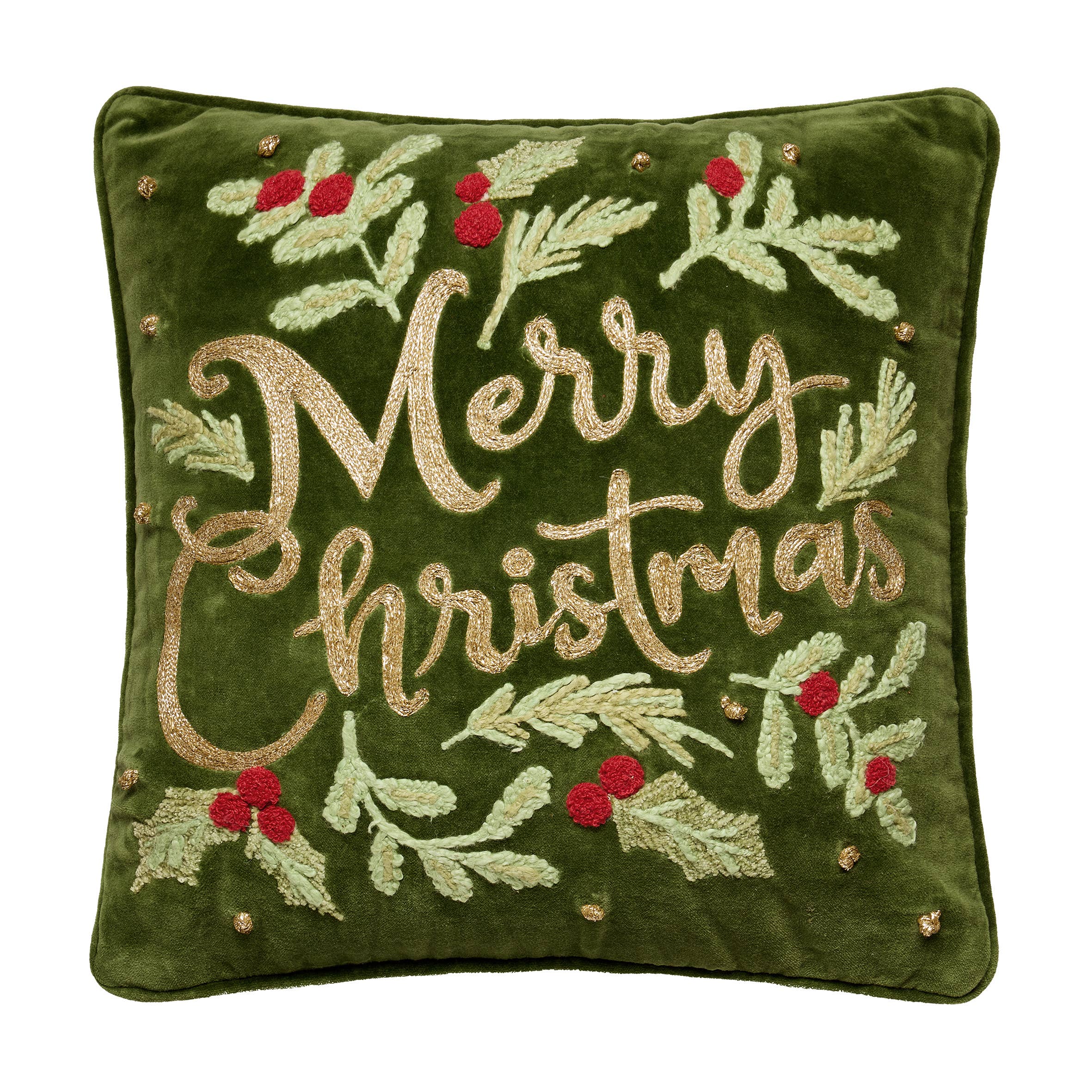 Merry Christmas Embroidered Pillow