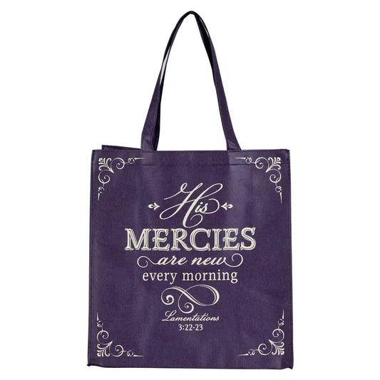 Christian Art Gifts Tote Purple His Mercies Are New Lam. 3:22-23