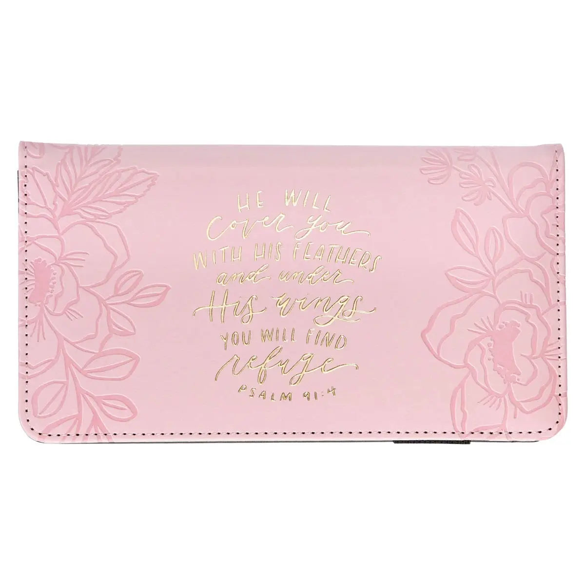 Christian Art Gifts | Checkbook Wallet | Pink He Will Cover You Ps. 91:4