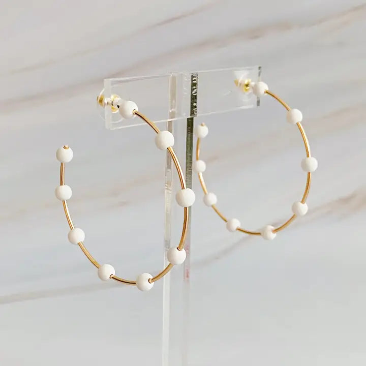 Ellison + Young | Earrings | White Dot Gold Hoop