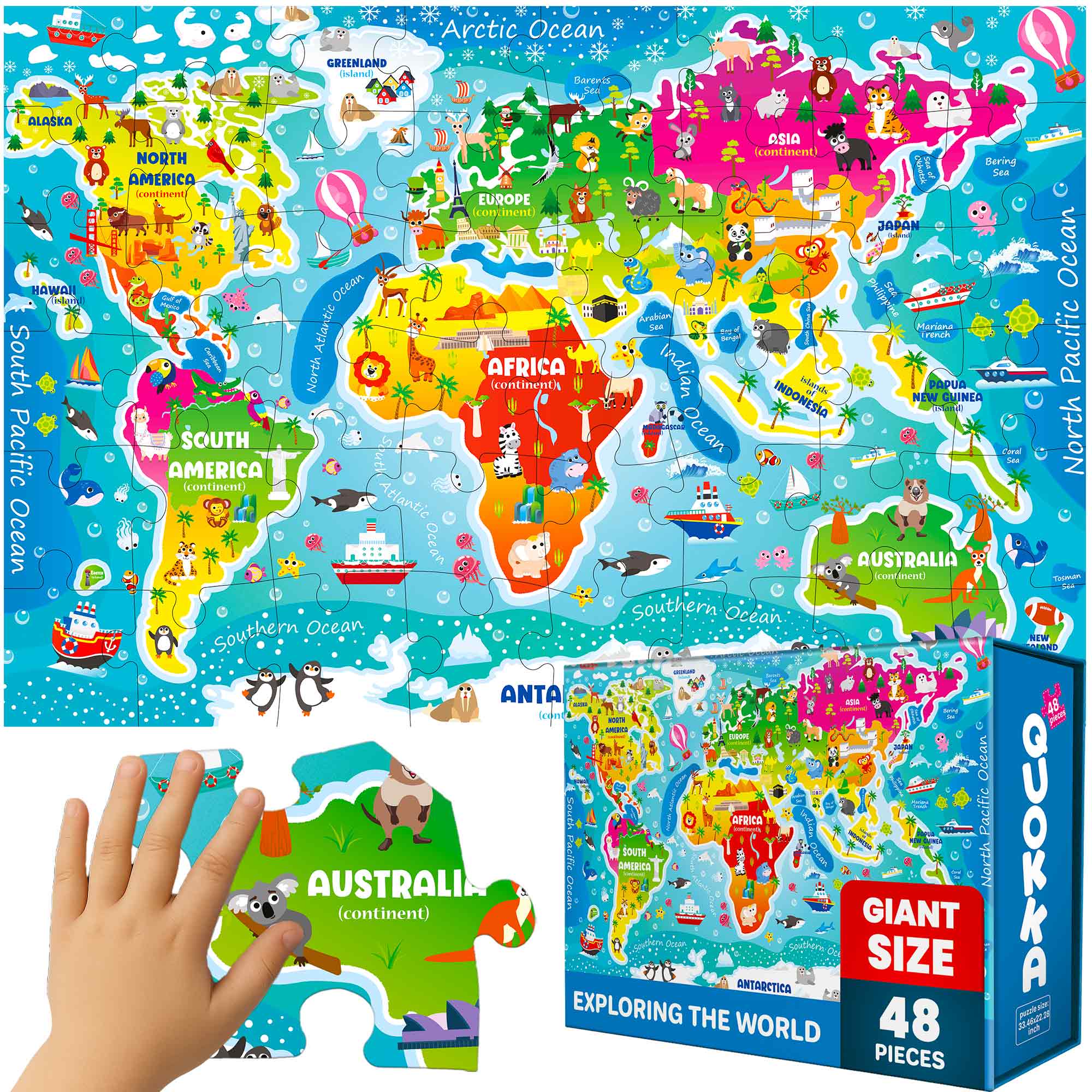 Quokka 2x3 FT Giant Floor Puzzles for Kids | World Map
