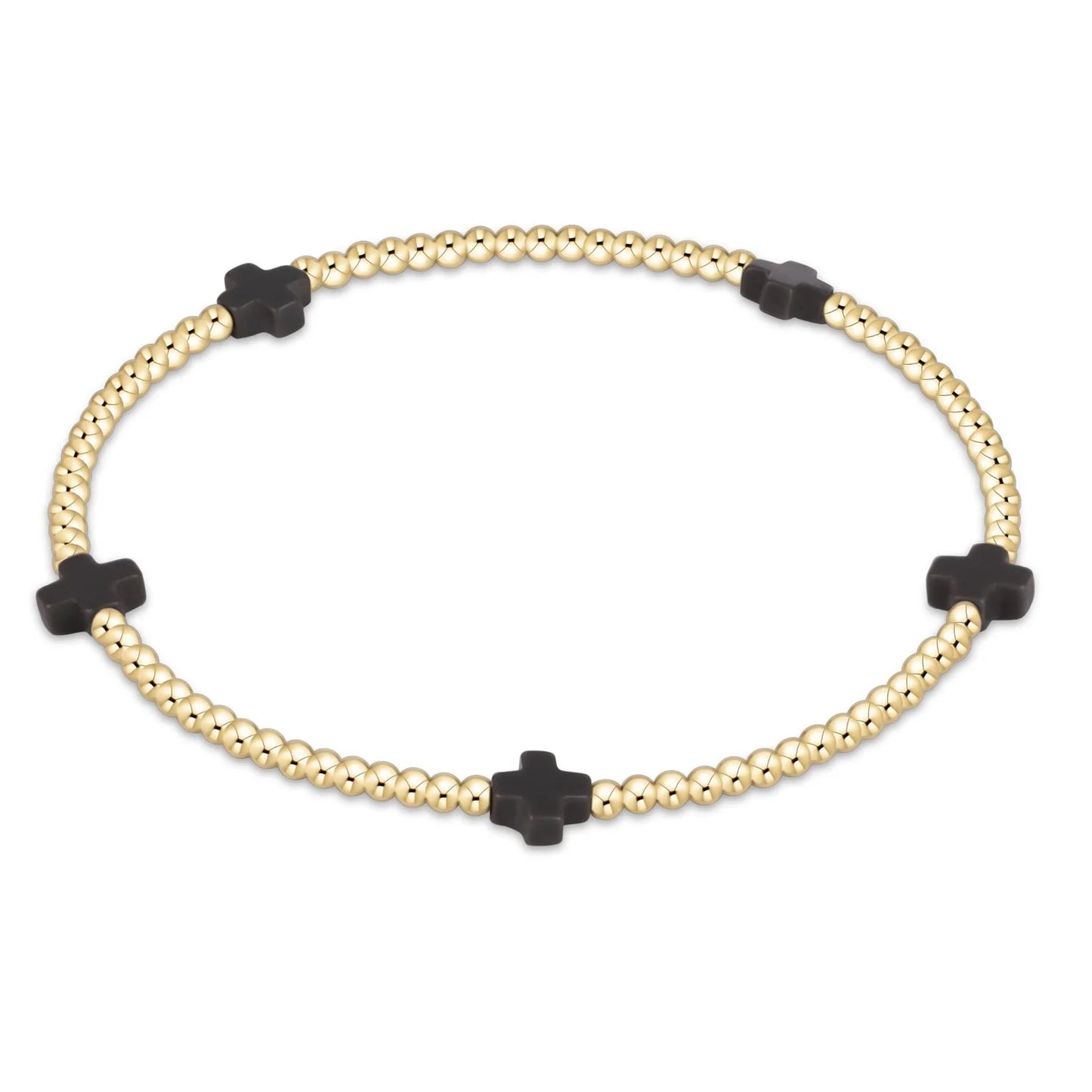 enewton | Signature Small Cross 2mm Gold Bead Bracelet | Charcoal