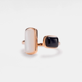 Black White Agate Onyx Cabochon Ring in 925 Sterling Silver: Rose gold