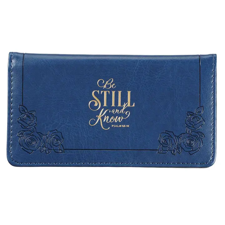Christian Art Gifts | Checkbook Wallet | Navy Be Still Ps. 46:10