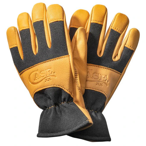 Case Knife | Yellow and Black Leather Work Gloves | Large