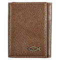 Christian Art Gifts | Wallet | Leather Brown Ichthus Badge
