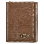 Christian Art Gifts | Wallet | Leather Brown Ichthus Badge