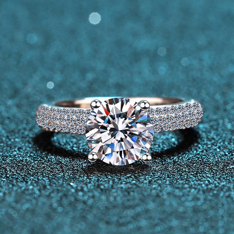 Moissanite Pave Band Engagement Ring in 925 Sterling Silver: 6 1/2 US/CA