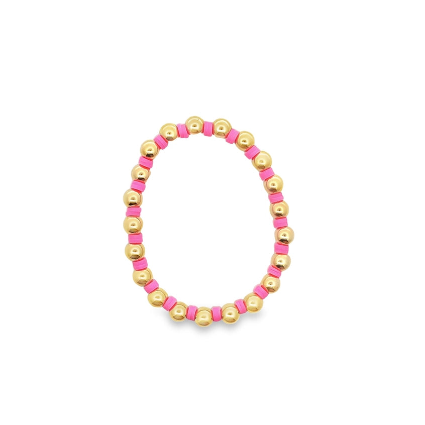 MIA Jewelry 5mm Gold Bead and Pink Clay Bracelet