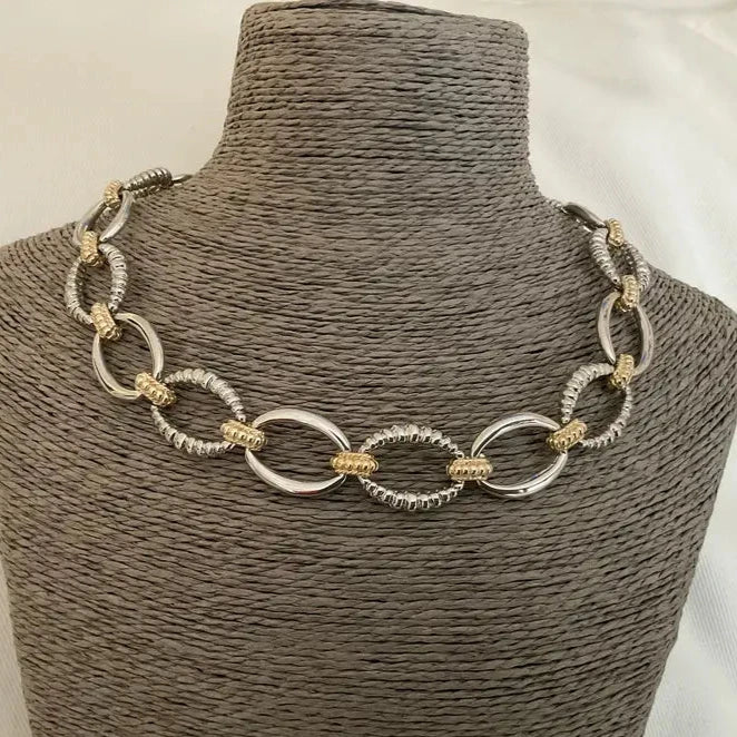 Textured Oval Statement Link Necklace