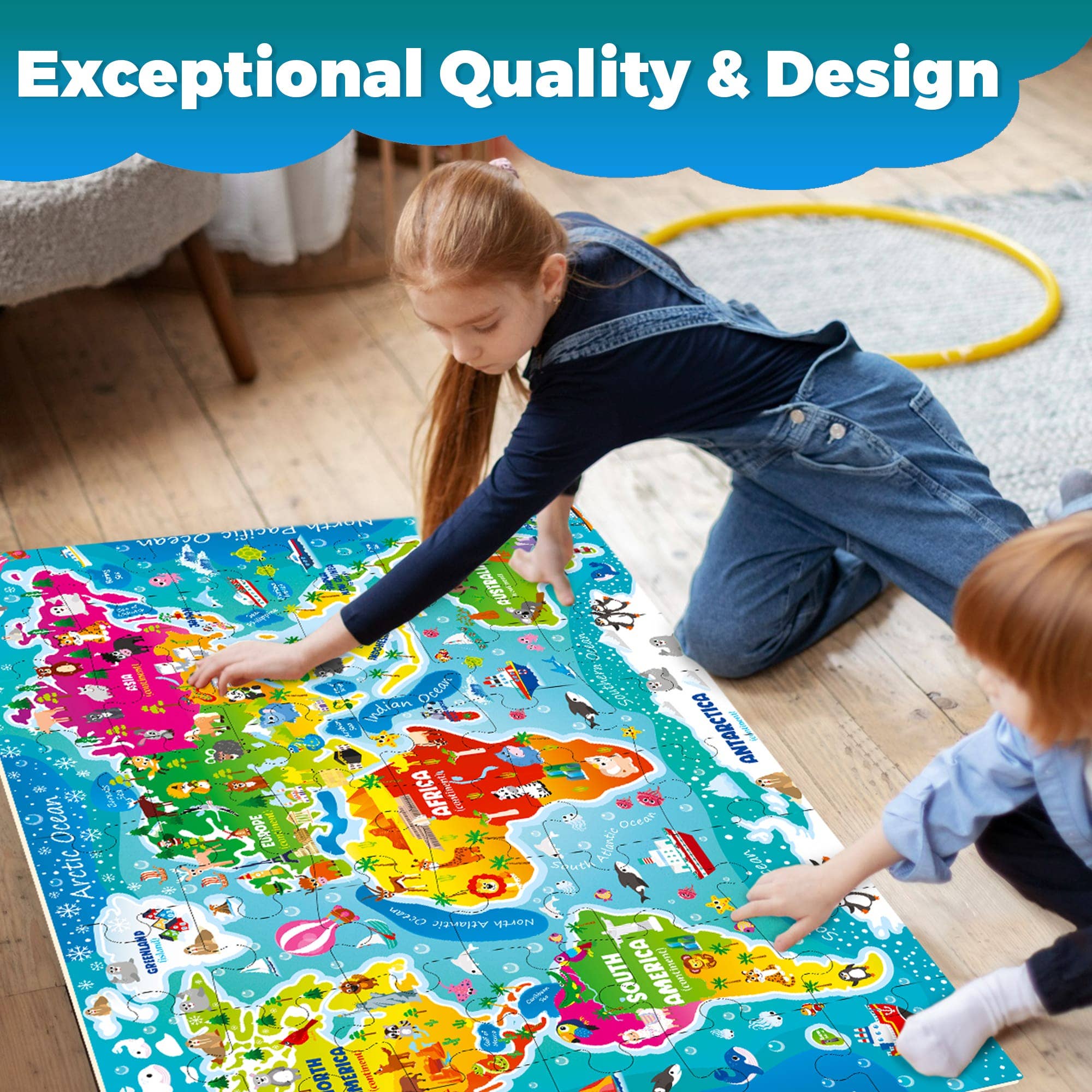 Quokka 2x3 FT Giant Floor Puzzles for Kids | World Map