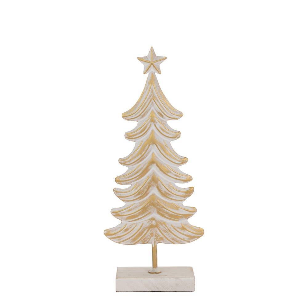 Boston International Metal White & Burnished Gold Tree Christmas | Tall 12.75"