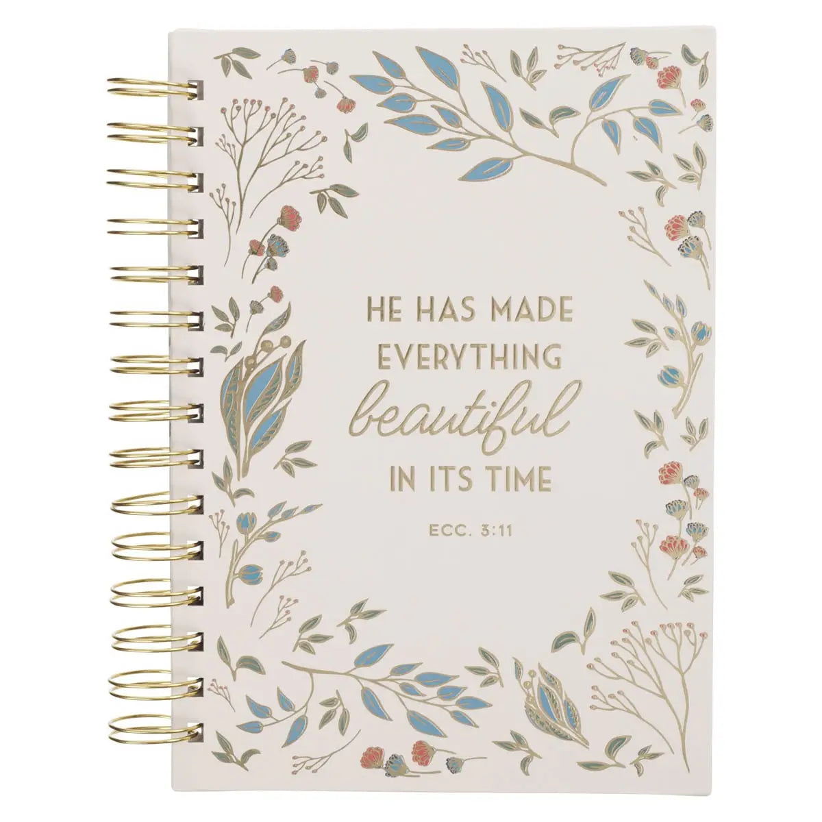 Christian Art Gifts | Journal Wirebound | Ivory Floral Everything Beautiful Ecc 3:11