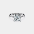 Princess Cut Moissanite Pave Ring in 925 Sterling Silver: 2.0 ct / 8 1/4 US/CA