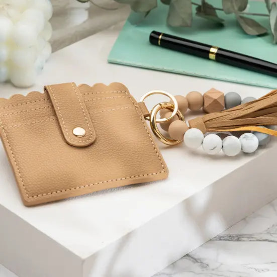 American Leather Goods | Keychain Wallet with Wristlet Bangle Bracelet | Tan