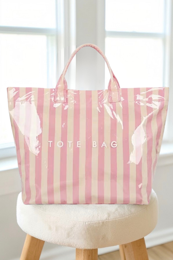Nash Grey | Pink and Tan Striped TOTE BAG