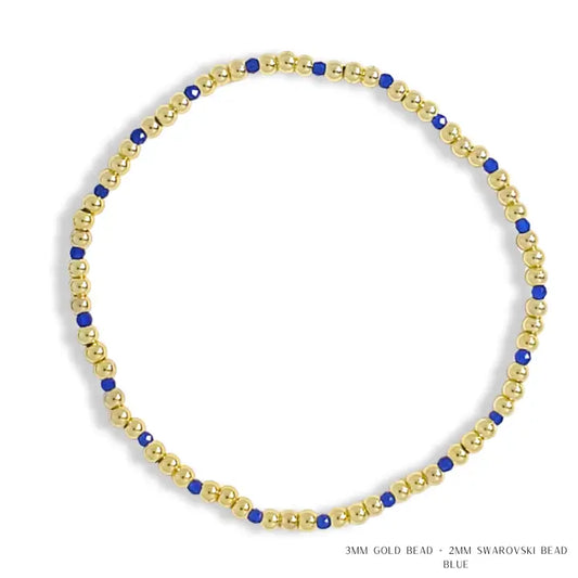 Savvy Bling Gold Filled & Blue Swarovski Crystal Beaded Bracelet 3mm/2mm