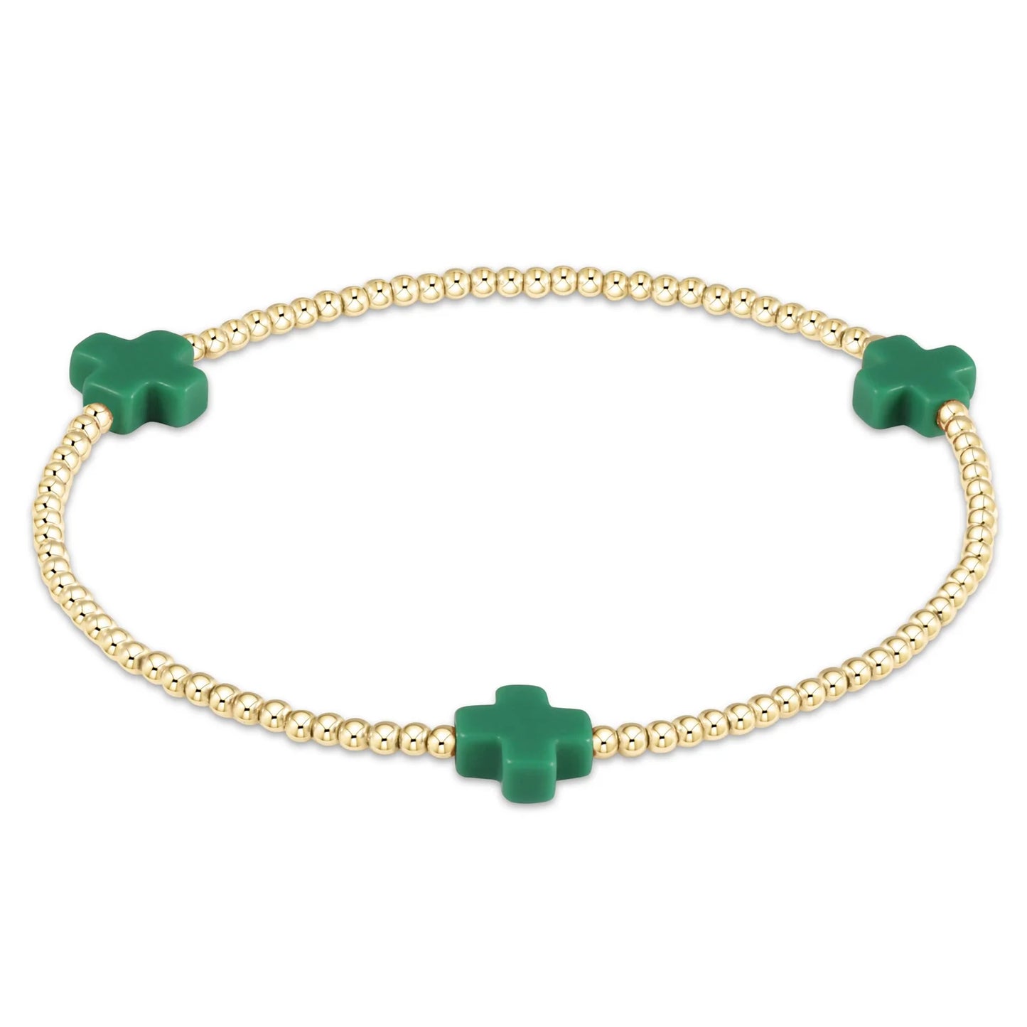 enewton | Signature Cross Gold 2mm Bead Bracelet | Emerald