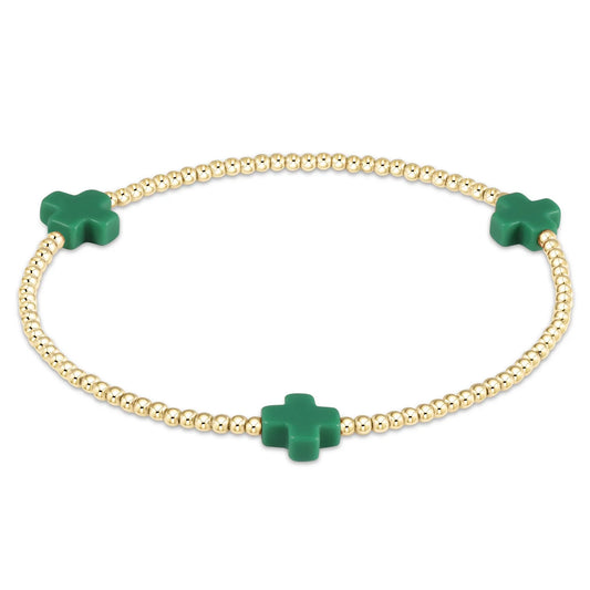 enewton | Signature Cross Gold 2mm Bead Bracelet | Emerald