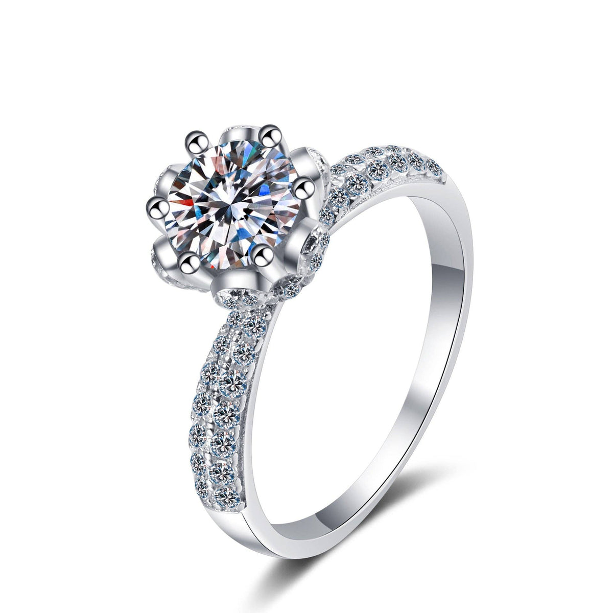Moissanite Crown Engagement Ring in 925 Sterling Silver: 1.0 ct / 7 3/4 US/CA