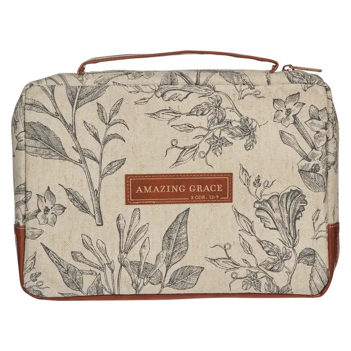 Christian Art Gifts | Bible Cover | Cream/Brown Floral Amazing Grace