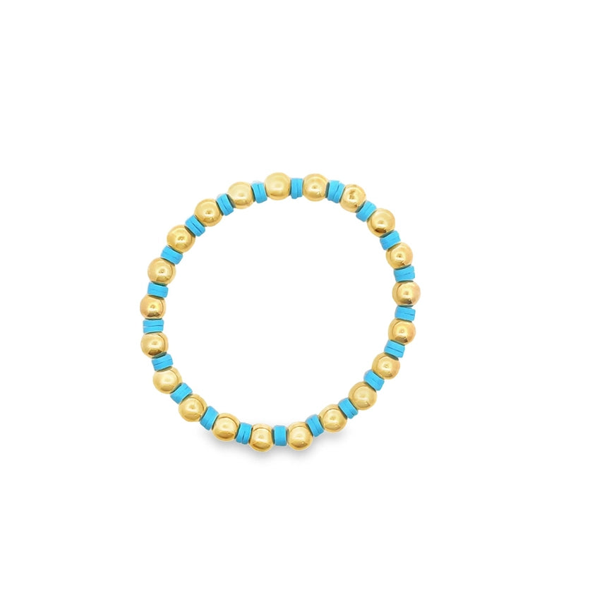 MIA Jewelry 5mm Gold Bead and Blue Clay Bracelet