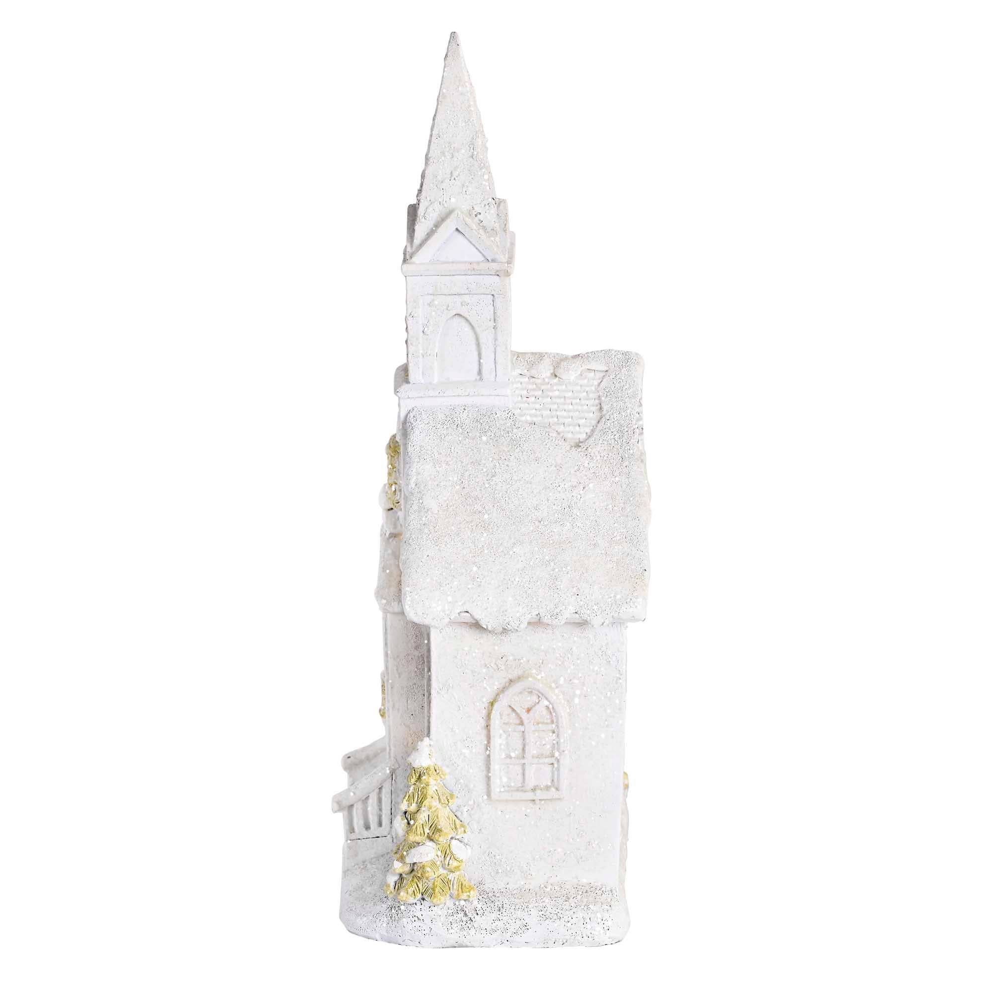 Lighted Figurine Church Snow Wreath 9.5H