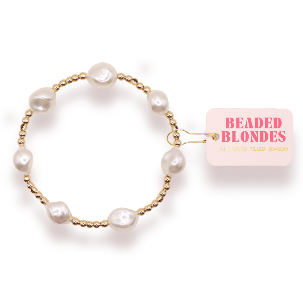 Beaded Blondes | Sadie Pearl Bracelet in Gold | Standard 6.75 inch