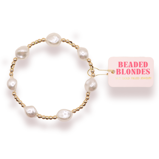 Beaded Blondes | Sadie Pearl Bracelet in Gold | Standard 6.75 inch