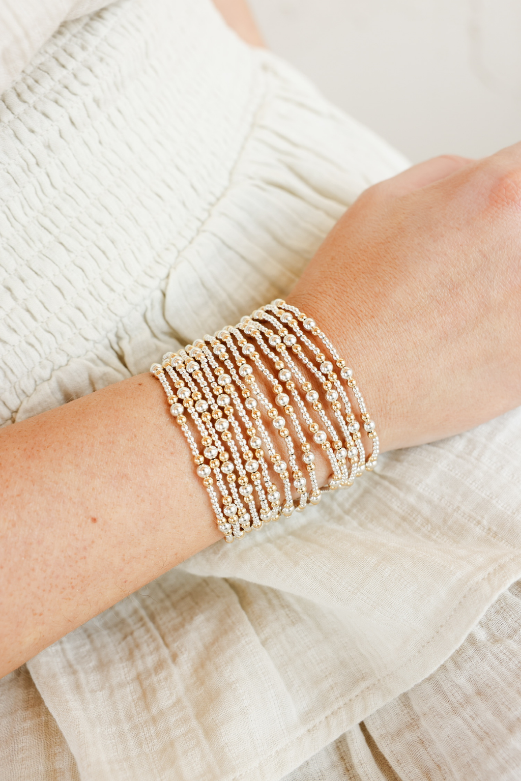 Beaded Blondes | Dainty Sutton Bracelet in Gold with Silver | Extended 7.25 Inch