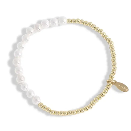 Savvy Bling Half 3mm Gold 5mm Pearl Gold Filled Beaded Bracelet