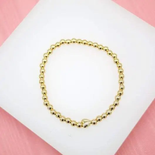 MIA 18K Gold Filled Bead Bracelet with Heart 4mm