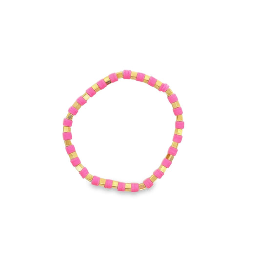 MIA Jewelry Octagon Polymer Beaded Bracelet | Hot Pink