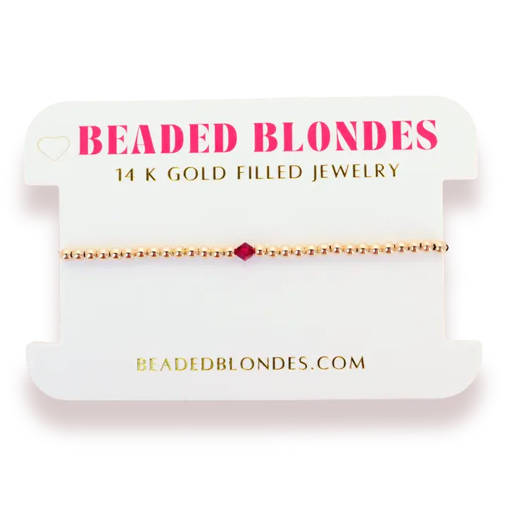 Beaded Blondes | July Ruby Birthstone Bracelet | Standard 6.75
