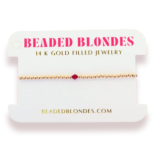Beaded Blondes | July Ruby Birthstone Bracelet | Standard 6.75