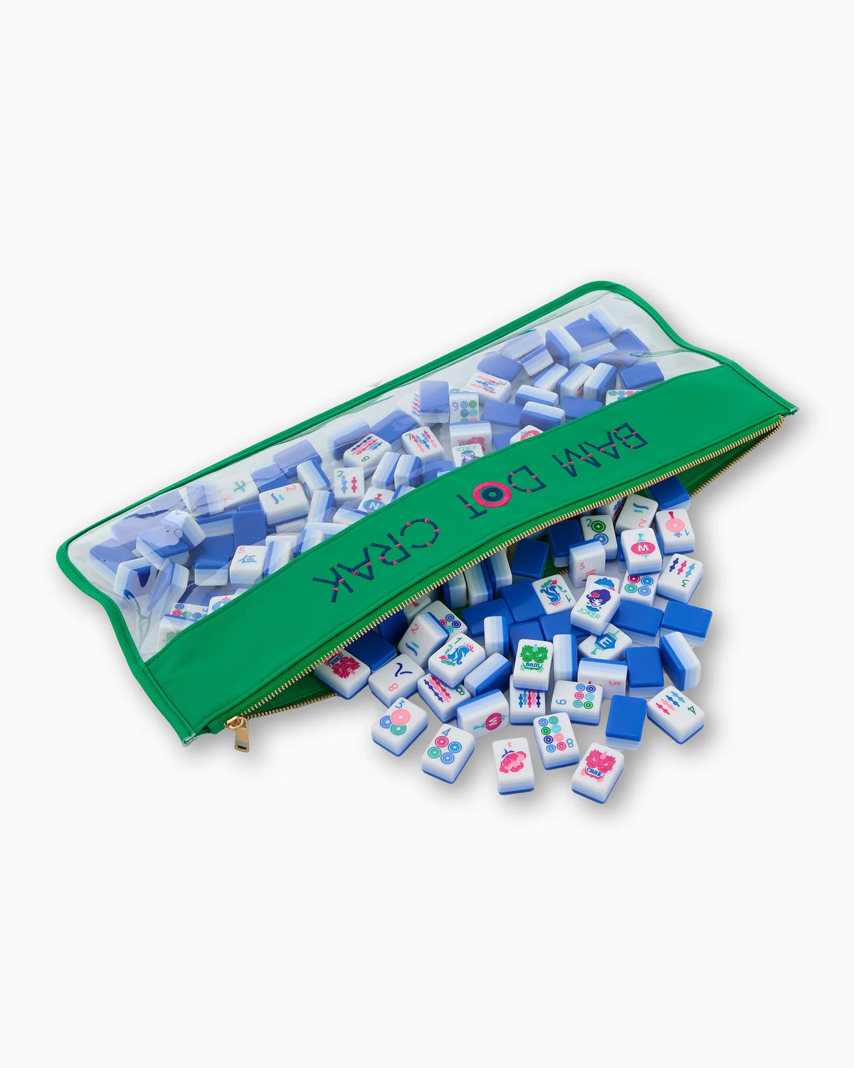 Oh My Mahjong! | Zippered Tile Storage Bag | Kelly Green Bam Dot Crack