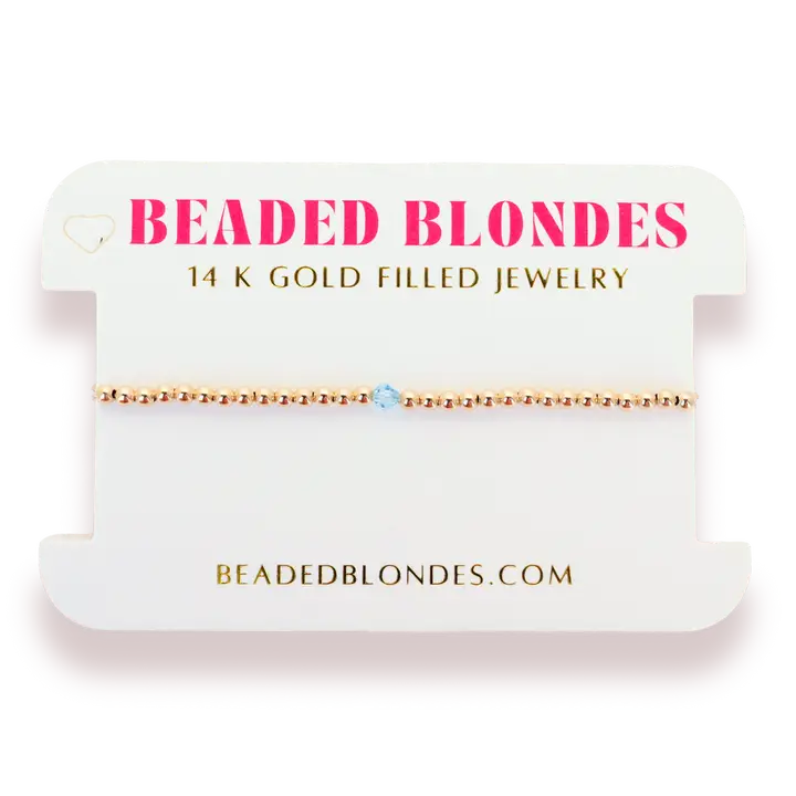 Beaded Blondes | March Aquamarine Birthstone Bracelet | Standard 6.75
