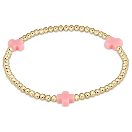 enewton | Signature Cross 3mm Gold Bead Bracelet | Pink